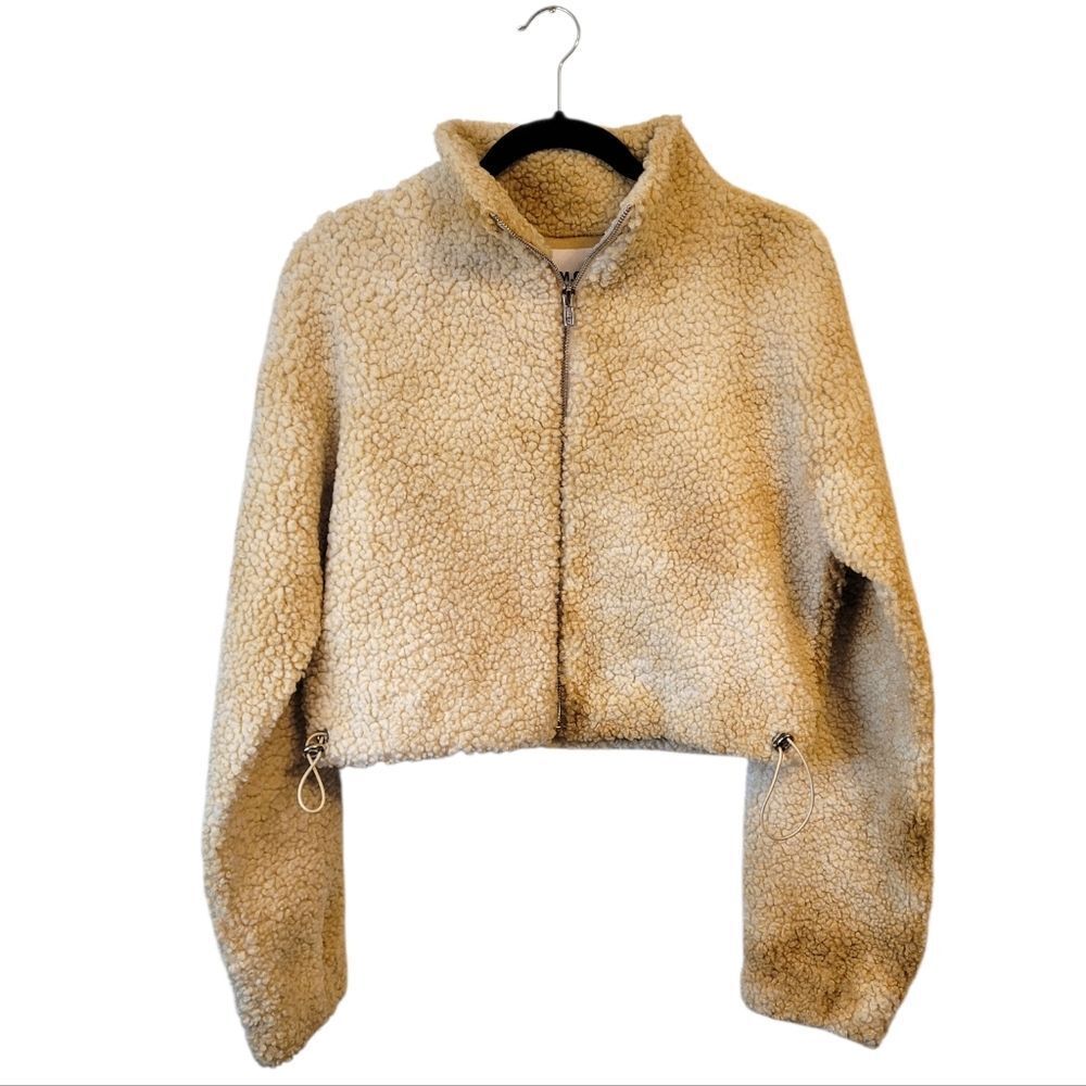 I. Am. Gia. Cream & Tan Cropped Sherpa Full Zip Jacket Women's Size S